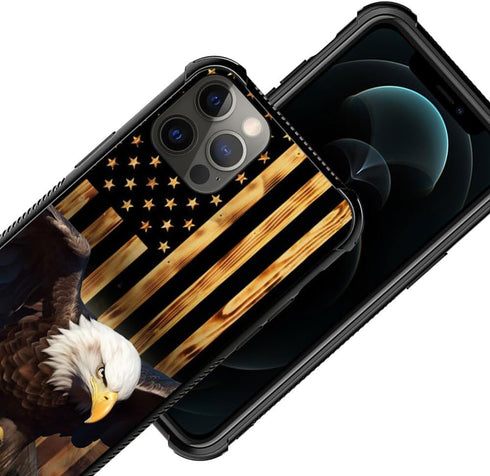 TnXee iPhone 12 Mini Case Compatible, Wood Grain American Flag Bald Eagle Pattern Design, Shockproof Anti-Scratch