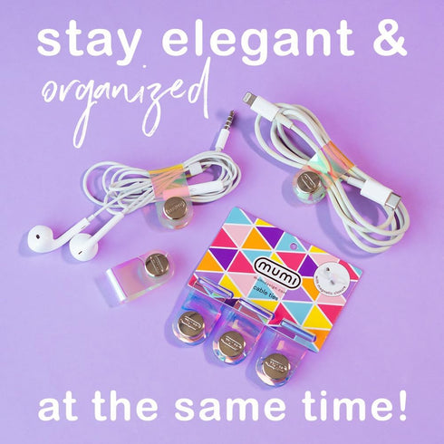 MUMI Holographic Cord Organizer, Stylish Cable Ties and Wraps for Cable Management, Set of 3 Durable Straps