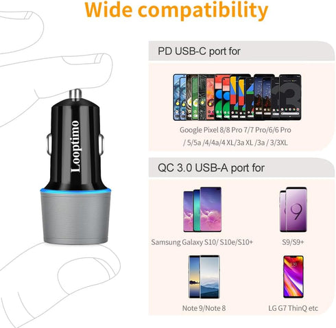 Fast USB C Car Charger, Compatible with Google Pixel 8/8 Pro/7/7 Pro/6/6a/6 Pro/5a/5/4a/4/4 XL/3 XL, 30W Power Delivery