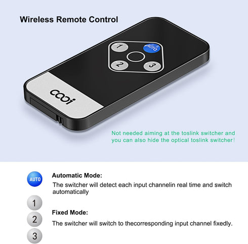 cooidea 3 1 192k/24Bit PCM2.0 Dolby-AC3 Toslink Automatic Switch Digital Optical Switcher in Out with Remote Control