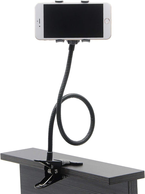 Universal Lazy Bracket Mobile Phone Stand - Flexible Gooseneck Long Arm Clip (Metal)