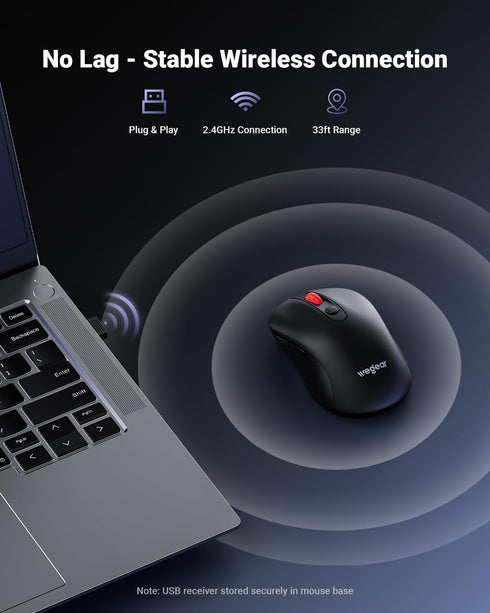 wegear 2.4GHz 6 5-Level 4000 24-Month USB Wireless Mouse for Laptop PC Mac, Cordless Mouse with Buttons, Adjustable