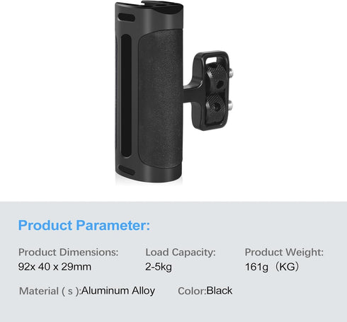 Mini Side Handle Handgrip with Cold Shoe Interface, Up and Down Adjustable Left Right Handle Handgrip, 1/4"-20 Screw