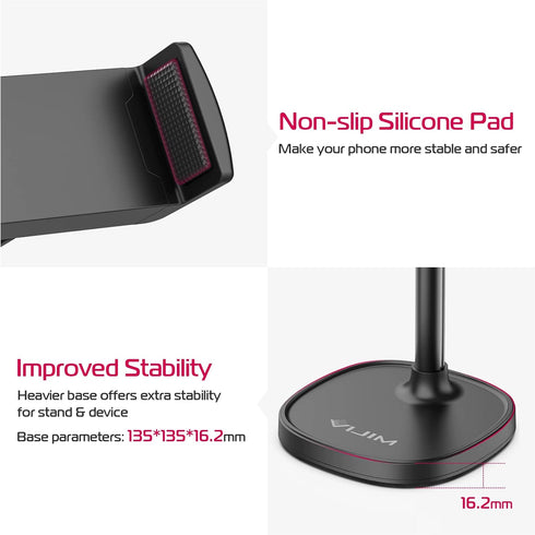 ULANZI Cell Phone Stand Mount for Desk, Vijim HP004 Adjustable Height & Angle Phone Holder, 360 Degree Rotating Desktop