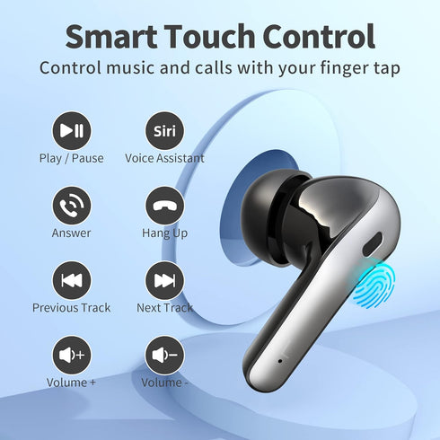 TAGRY Bluetooth Headphones, True Wireless Earbuds with 60H Playback and LED Power Display, IPX5 Waterproof