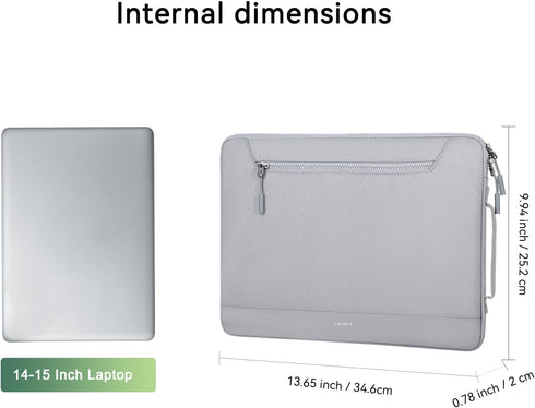 LANDICI 360° Protective Laptop Sleeve Case, Waterproof Slim Bag for 14-15 Inch MacBook Air/Pro, Grey