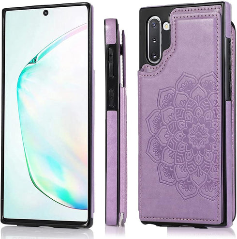 NKECXKJ Samsung Galaxy Note 10 Case with Tempered Glass Screen Protector, Credit Card Holder Slot, PU Leather Wallet