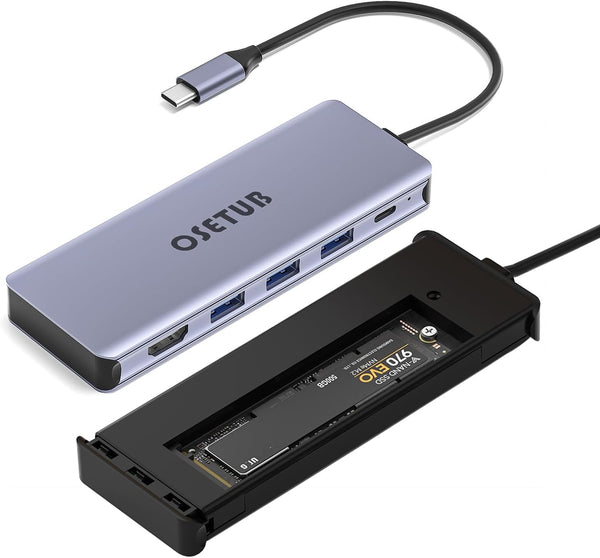 USB C Hub M.2 NVMe SSD Enclosure, 6 in 1 Multiport Adapter with 4K/60Hz HDMI, 10Gbps USB 3.0, 100W PD