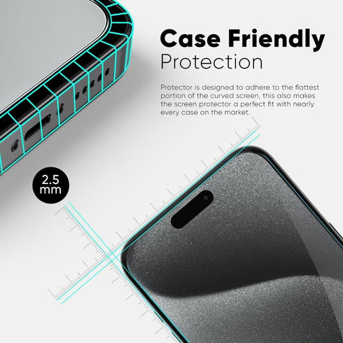 FLOLAB NanoArmour ONETIME Case Friendly for iPhone 15 Plus / 14 Pro Max Screen Protector Ultra Clear Military-Grade Tempered Glass - Reinforced Edge, Durable, Smooth, Easy to Install, Guaranteed.