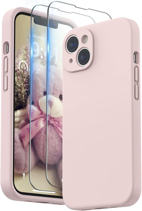 SURPHY iPhone 14 Case with Screen Protector, Liquid Silicone 6.1 inch (2022), Pink Sand, Camera Protection + Soft