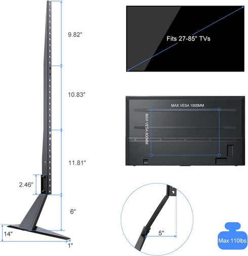 suptek 27 85 Inch 110lbs, 1000x800mm (ML2785) Universal TV Stand Table Top for to LED LCD Flat Screen TV, Height