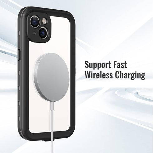 Waterproof iPhone 13 Case - Full Protection Shockproof Dustproof with Built-in Screen Protector and Lanyard (Black)