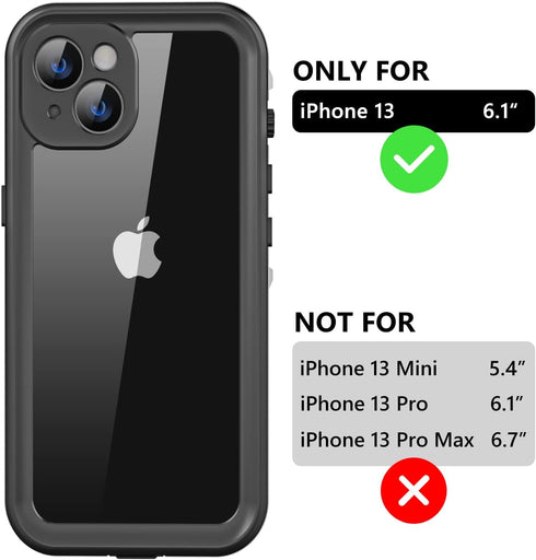 for iPhone 13 Waterproof Case with Built-in Screen Protector, Shockproof Dustproof Full Body Protective IP68 Waterproof Phone Case for iPhone 13 6.1 inch (Black/Clear)