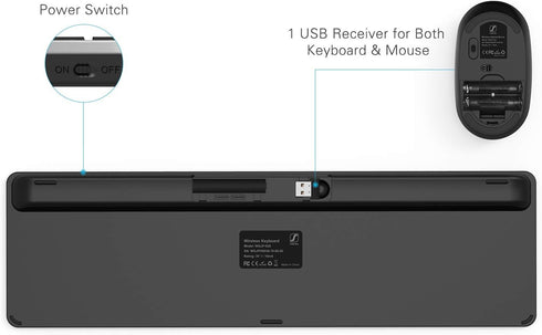 Wireless Keyboard and Mouse Combo - seenda Full Size Slim Wireless Keyboard Mouse with On/Off Switch