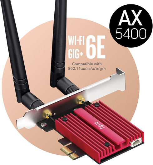 Cudy AX5400 Wireless WiFi 6E PCIe Card for PC - Bluetooth 5.2, AX210 Module, Windows 11, 10, 802.11ax/ac/a/b/g/n