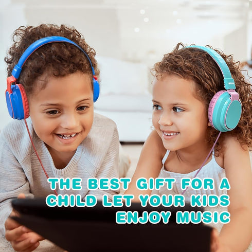 Kids Volume Limited 85/110dB Wired Over-Ear/On-Ear Foldable Headset with Inline Cable AUX 3.5mm Cord Mic for Boys and