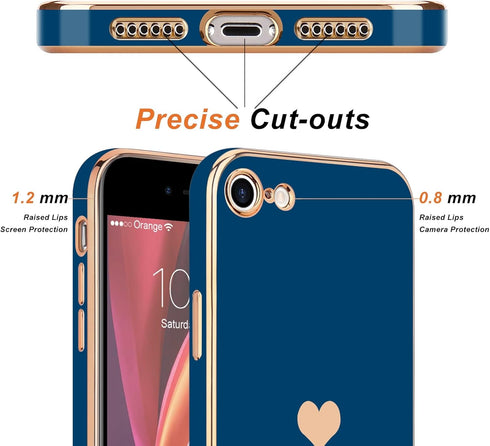 Teageo Cute Love-Heart Luxury Bling Case for iPhone SE 2020, iPhone 7, iPhone 8, Royal Blue