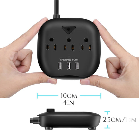Power Strip with 3 Outlets and 3 USB Ports, Desktop Charging Station with 5 ft Extension Cord - Black