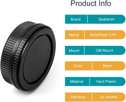 Camera Body Cap and Lens Rear Cap Cover Replacement Set for Olympus OM Mount Cameras and Lens,2 Sets