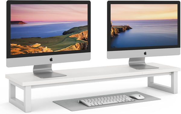 Dual Monitor Stand Riser, 39 Inch Large Wooden Desktop Organizer Shelf for 2 Monitors, Laptop, TV, Office Desk