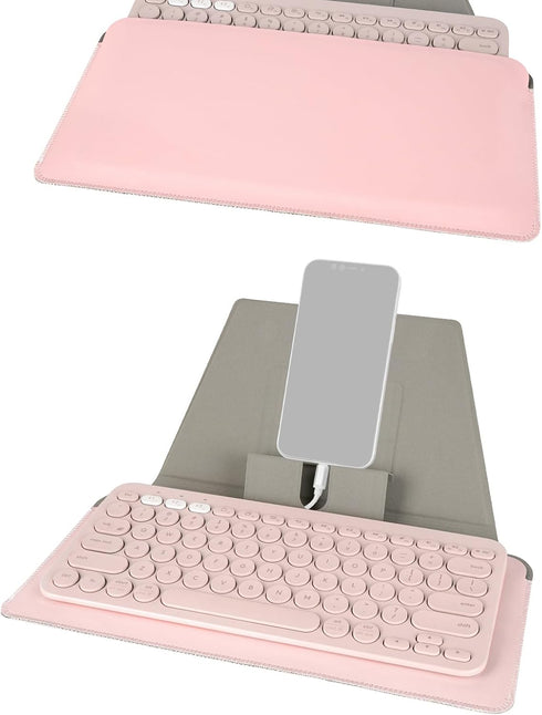 Geekria Compact Keyboard Case, Vegan Leather Travel Case with Phone Holder, Compatible with Logitech K380