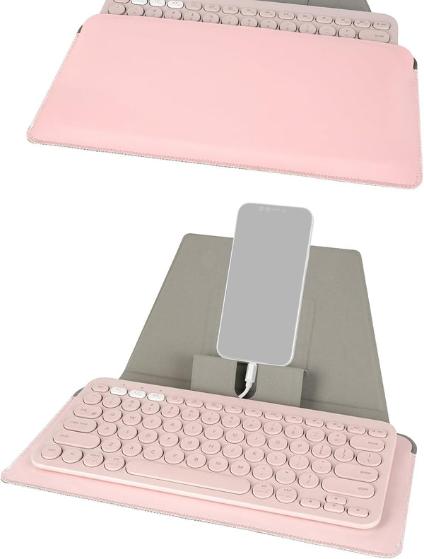 Geekria Compact Keyboard Case, Vegan Leather Travel Case with Phone Holder, Compatible with Logitech K380