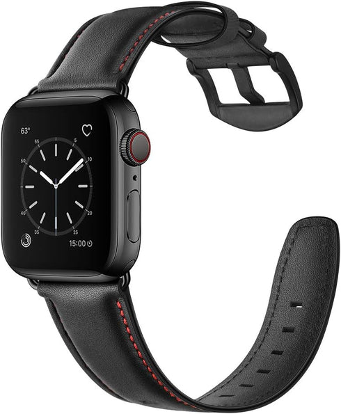 Leather Band for Apple Watch 10 46mm Ultra2 49mm 45mm 44mm 42mm - Vintage Black Strap for iWatch