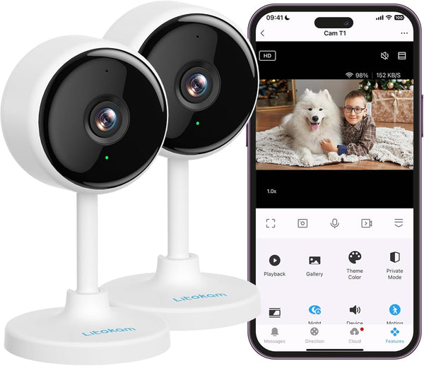 litokam Indoor Camera, 2K Security Camera for Home with Night Vision, Pet Camera, Motion Detection, 2-Way Audio, Works