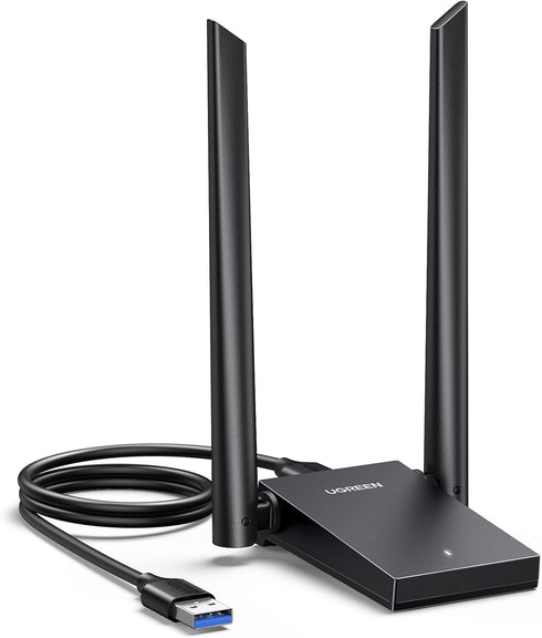 UGREEN WiFi Adapter for Desktop PC, AX1800 USB WiFi 6 Adapter with Dual 5dBi Antennas, 5G/2.4G Dual Band, 3FT USB 3.0