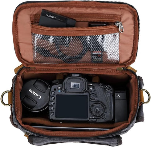 peacechaos Camera Case, Crossbody Shoulder Messenger Bag, Vintage DSLR/SLR/Mirrorless Photography Camera Bag for