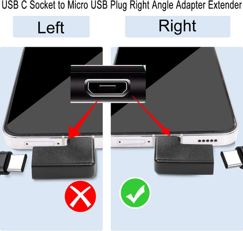 QIANRENON USB C to Micro USB 90° Angle Charging Data Connector, Right Angle Adapter for Phone and Camera