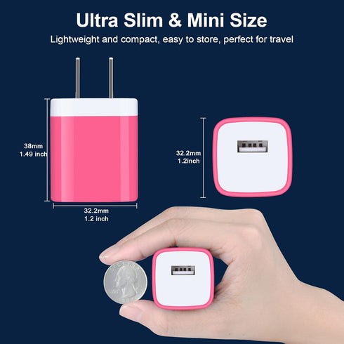 Charger Block, 3-Pack USB Wall Charger 1A/5V Plug for iPhone 15 14 13 12 11, LG Stylo, Google Pixel