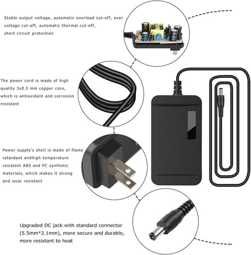 SUPERNIGHT 12V 2A Power Adapter Supply, AC 100-240V to DC, 5.5x2.1mm Jack