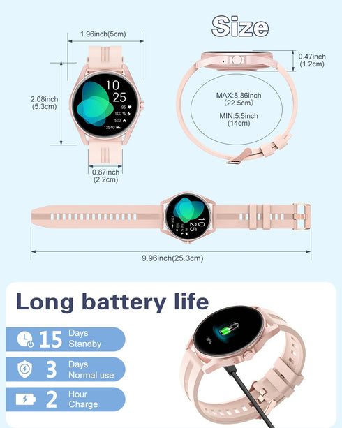 HUAKUA Smart Watches for Women & Men, Compatible with iPhone/Android, Round Fitness Tracker, Waterproof Pink