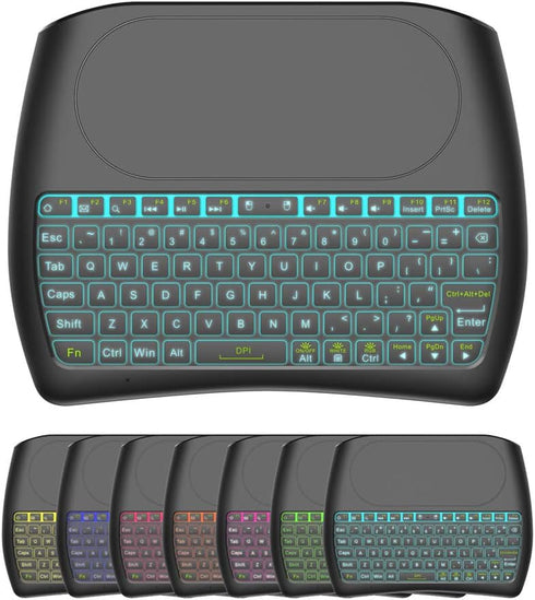 Mini Wireless Keyboard, D8 Mini Keyboard with Touchpad, Colorful Backlit Small Wireless Keyboard for PC, Raspberry Pi