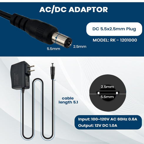 12V AC/DC Adapter Charger 120 Volts, Compatible with Modems, Routers, Webcams, CCTV Cameras, LED Strip Lights,