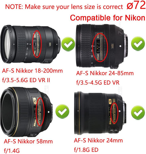 72mm Lens Cap Cover for Canon R3 R5 kit RF 24-240mm, NIKKOR 18-200mm Lens (2 Pack)