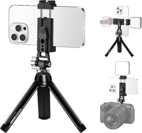 CAMEDAFLX Aluminum Tripod Stand Mount Universal Smartphone Adapter with Cold Shoe Mount,360Adjustable Cellphone