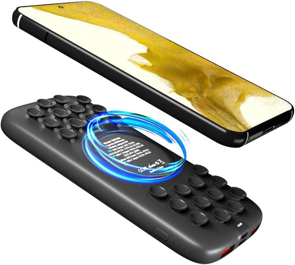 TECHSMARTER 15W Wireless Portable Charger, 10,000mAh Battery Pack, 20W USB-C, Anti-Slip Suction Cups, for iPhone