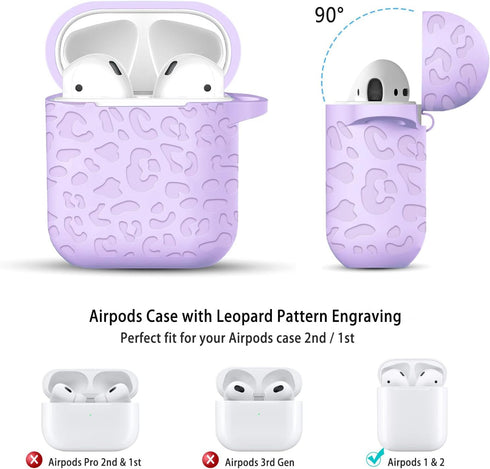 for Airpod Case & Airpods 2nd Generation Case Leopard Engraved Skin Cover Compatible with AirPods 2nd/1st Charging Case,Cute Soft Silicone Full Protective, Front LED Visible, Lavender