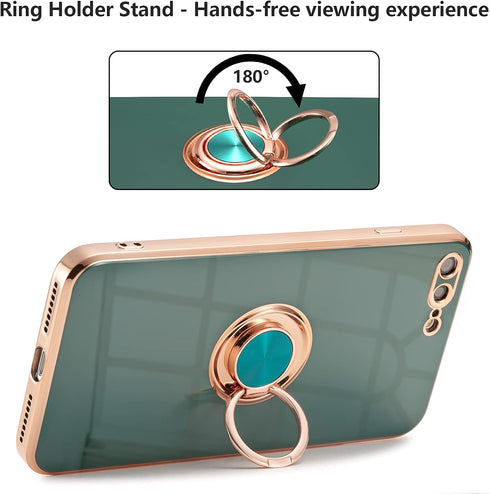 EYZUTAK Electroplated Magnetic Ring Holder Case, 360 Degree Rotation Metal Finger Ring Holder for iPhone 7 Plus 8 Plus