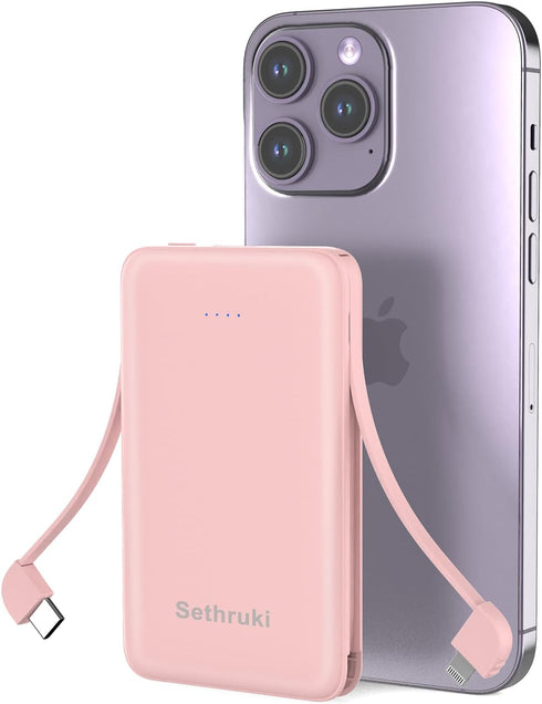 Smallest Portable Charger with Built-in Cables, 6000mAh Ultra Slim Power Bank, Mini High Speed External Battery for