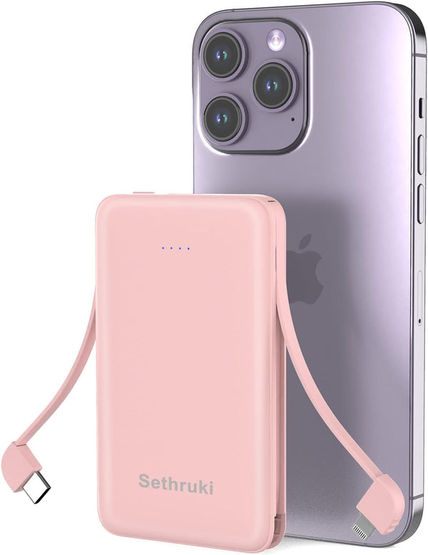 Smallest Portable Charger with Built-in Cables, 6000mAh Ultra Slim Power Bank, Mini High Speed External Battery for