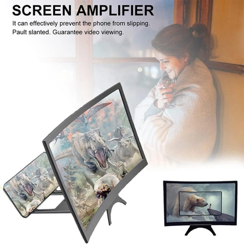 12" 3D Curved HD Screen Magnifier for Cell Phone with Foldable Stand, Compatible with All Smartphones