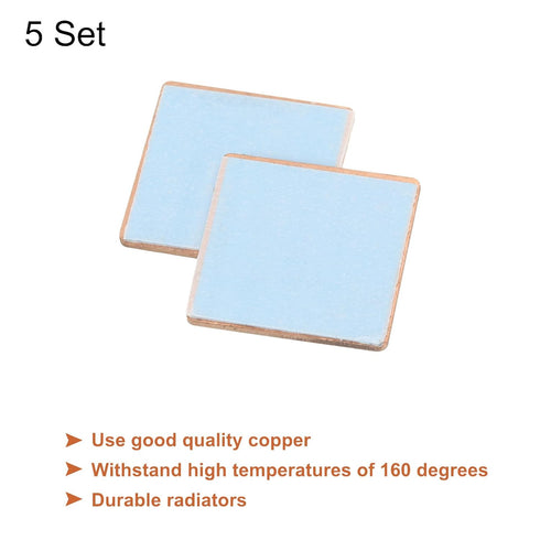 MECCANIXITY Heatsink Copper Sheet Shim, 1.2mm Thickness 20 x 20mm Pad with Thermal Conductive Adhesive Tapes, 5 Set