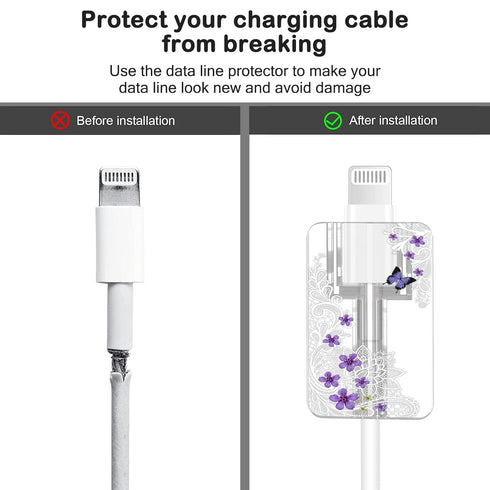 Cute Floral Cable Protector for iPhone Charger, Red Rose Wild Flower Bouquet Butterfly Cherry Blossoms Pattern, 4 pcs