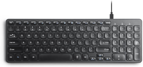 Perixx PERIBOARD-215B US Wired Keyboard, Ultra Slim Scissor Keys, 2 USB-A & USB-C Ports, Detachable Cable, Black