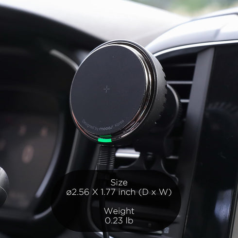 mooas Magnetic Car Mount Charger - Max. 15W Fast Wireless Charger with Air Vent Mount, Compatible with iPhone, Galaxy