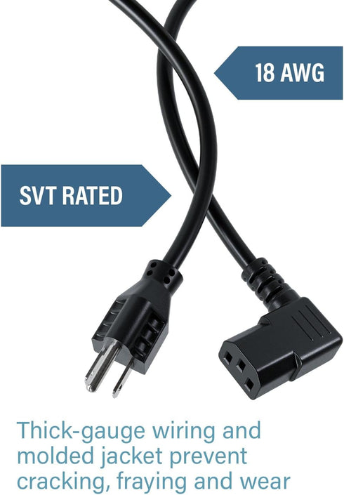 C2G 6FT 90 (24240) Premium Degree Replacement AC Power Cord - Durable Power Cable for TV, Computer, Monitor, Appliance