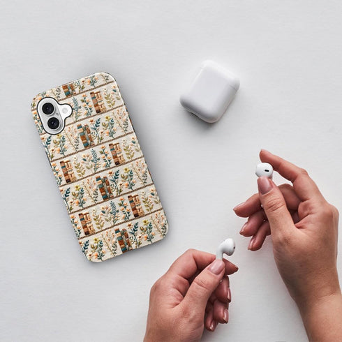 Generic 16,Embroidery Case for iPhone Floral Bookshelf Phone Case Slim Silicone Shockproof Cover for Girls WomenGlossy